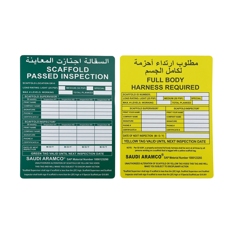 OP023 Tag Perancah Aman Matte-Finish Luar Ruangan Tahan Lama